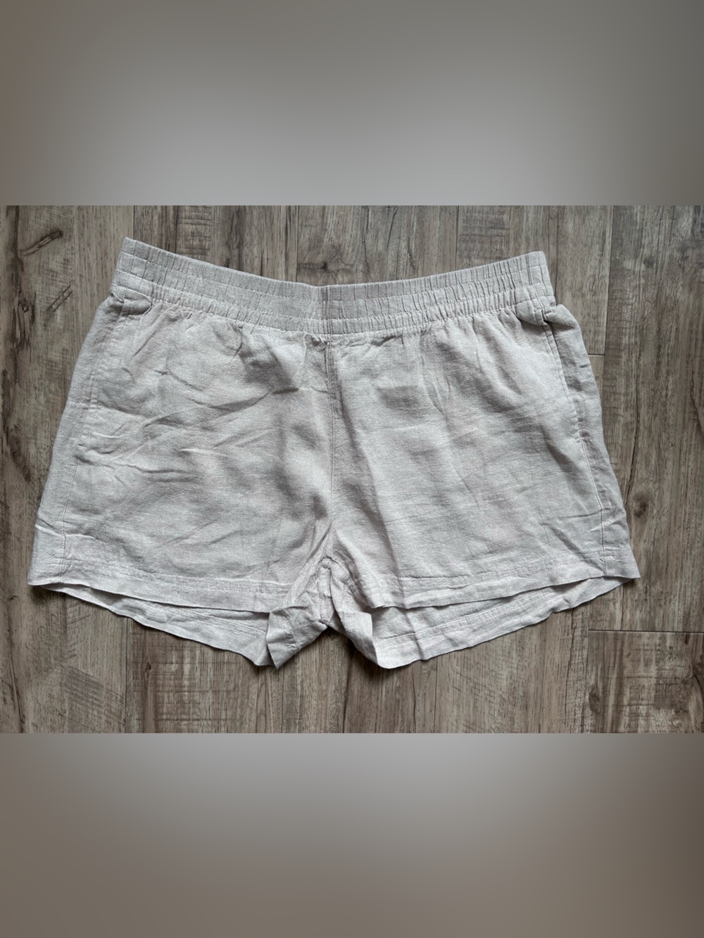 Natural Light Beige Linen blend Blend Elastic Waist Shorts summer neutral earthy